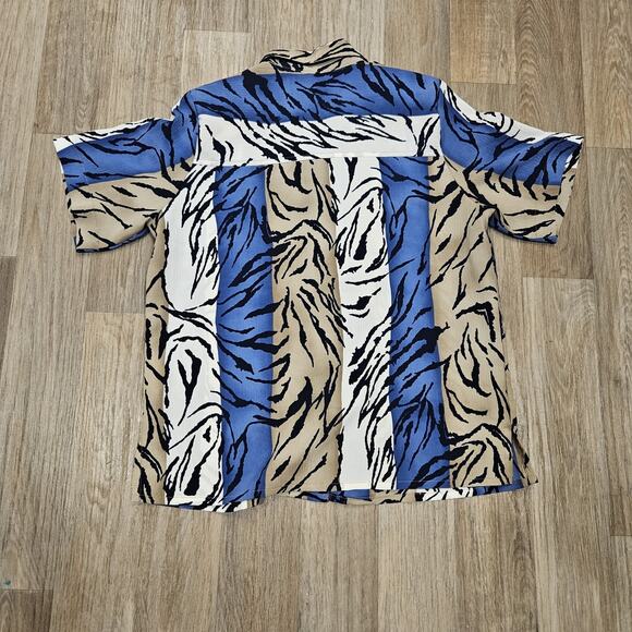 Vtg Alia Zebra Print Blouse Womens 6 Colorblock Retro Wearable Art Blue Beige - Picture 5 of 8